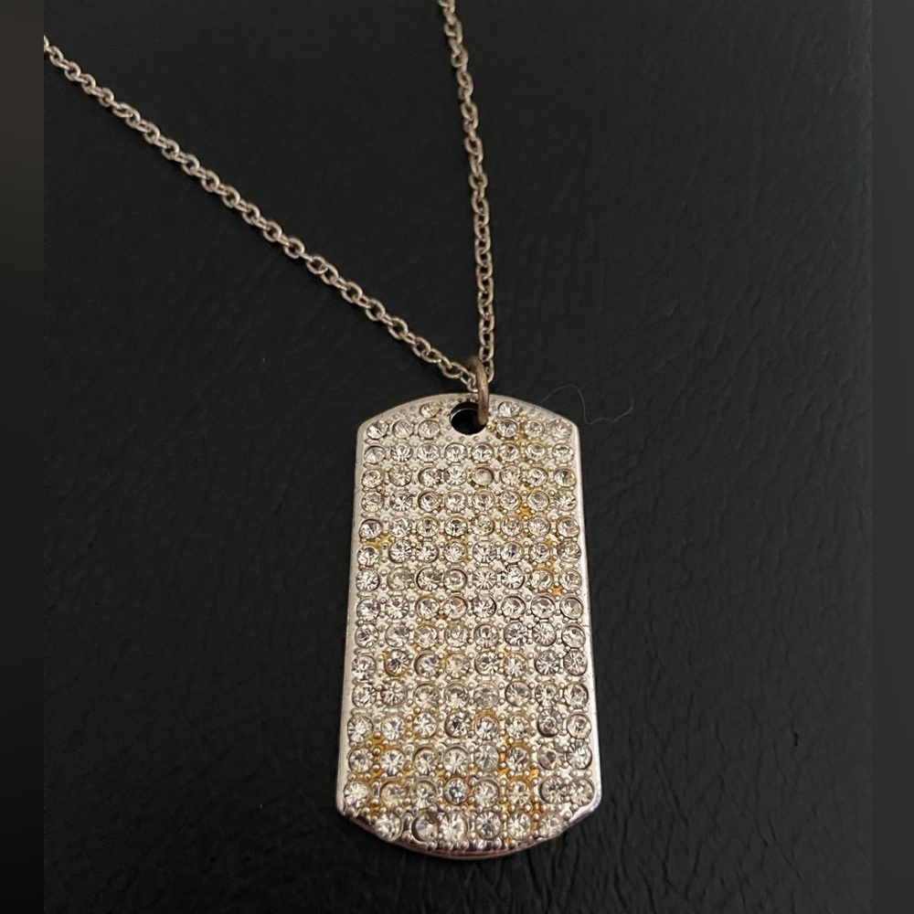 Silver Rhinestone Dogtag Necklace - Picture 2 of 3